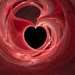 3D abstract heart image in red and black