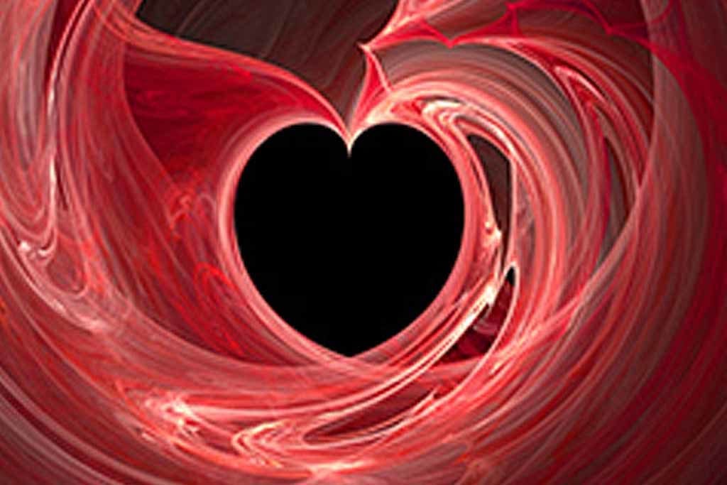 Surreal heart image made of swirling red filaments